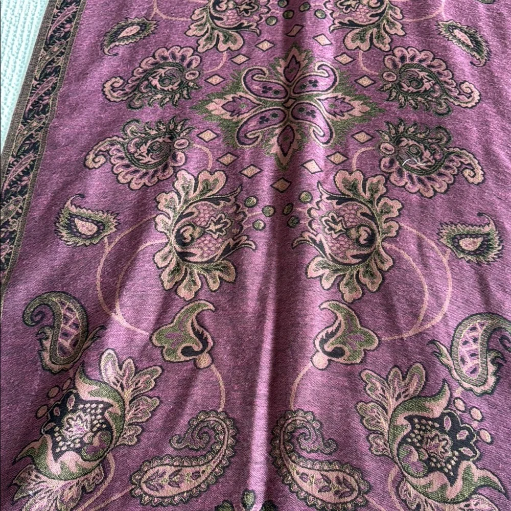 Purple Floral Paisley Embroidered Scarf with Fringe